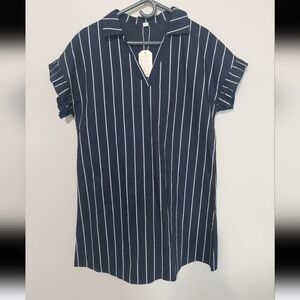 New Made with Love Shirtdress Navy White Pinstriped Womans Sailorcore